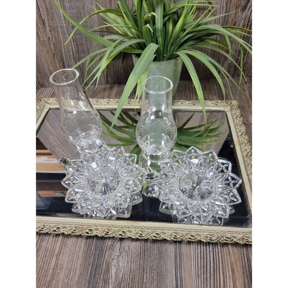 2 Vintage Candle Fairy Lamps, Petal Bases & Chimneys, Federal Glass - Picture 3 of 6